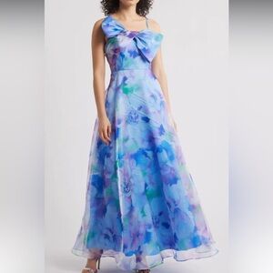 NWT Eliza J Watercolor Bow Bodice Maxi Gown Dress 12